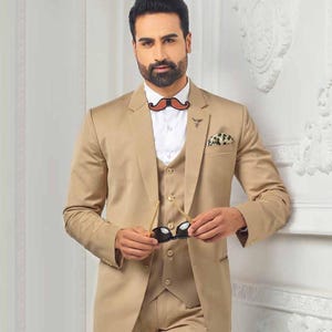 Beige 3-Piece Suit: Men&#39;s Wedding, Prom, or Groomsmen Suit
