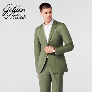 Traje verde de tres piezas: traje de boda a medida para hombre