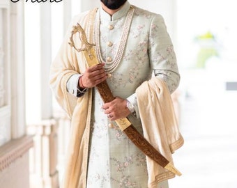 Green Sherwani for Groom: Light Wedding Dress