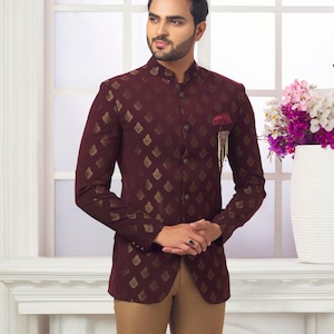 Maroon Jodhpuri Suit: Men&#39;s Indian Wedding Outfit