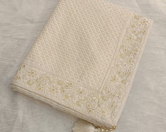Ivory Wedding Shawl for Groom, Elegant Sherwani Stole