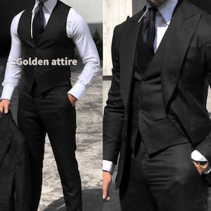Slim Fit Black 3-Piece Suit: One Button Wedding Groom Suit