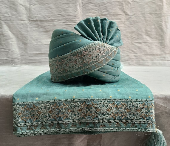 Dusty Blue Wedding Turban Set for Men | Groom Safa With  display picture 3