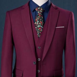 Maroon 3-Piece Suit: Slim Fit One Button Tuxedo