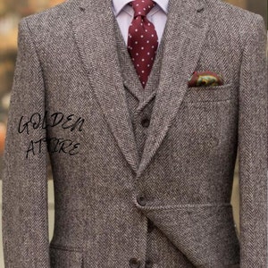 Tweed Suit for Men: 3-Piece Wedding Groom Suit