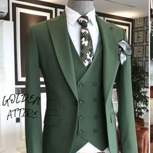 Groen pak met 1 knop: slim-fit trouwpak voor heren