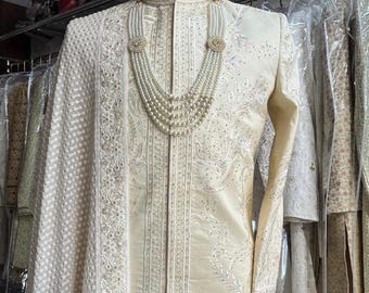 Thread Embroidered Sherwani: Indian Wedding Groom Outfit
