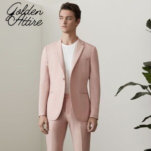 Dusty Rose Men&#39;s 3-Piece Suit: Two-Button Wedding Groom Suit