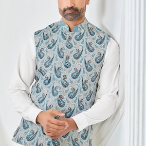 Handcrafted Printed Nehru Jacket: Indian Wedding Waistcoat