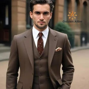 Dark Brown 3-Piece Suit: Tailored Fit Men&#39;s Wedding Groom Suit