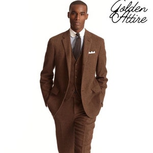 Handmade Tweed 3-Piece Suit: Classic Fit Wedding Groom Tuxedo