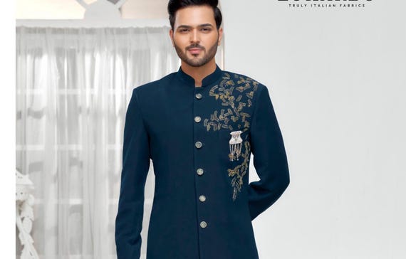 Blazer Marriage Reception Suit For Groom Buy Blue Sherwani For