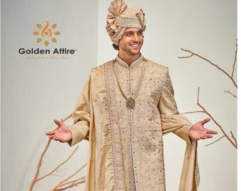 Handcrafted Sherwani Set, Indian Groom Outfit