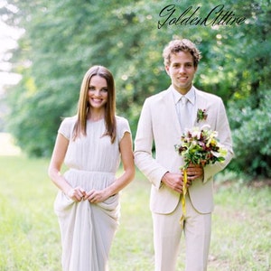 Cream Two-Piece Suit: Luxury Ethnic Wedding Groom Wear