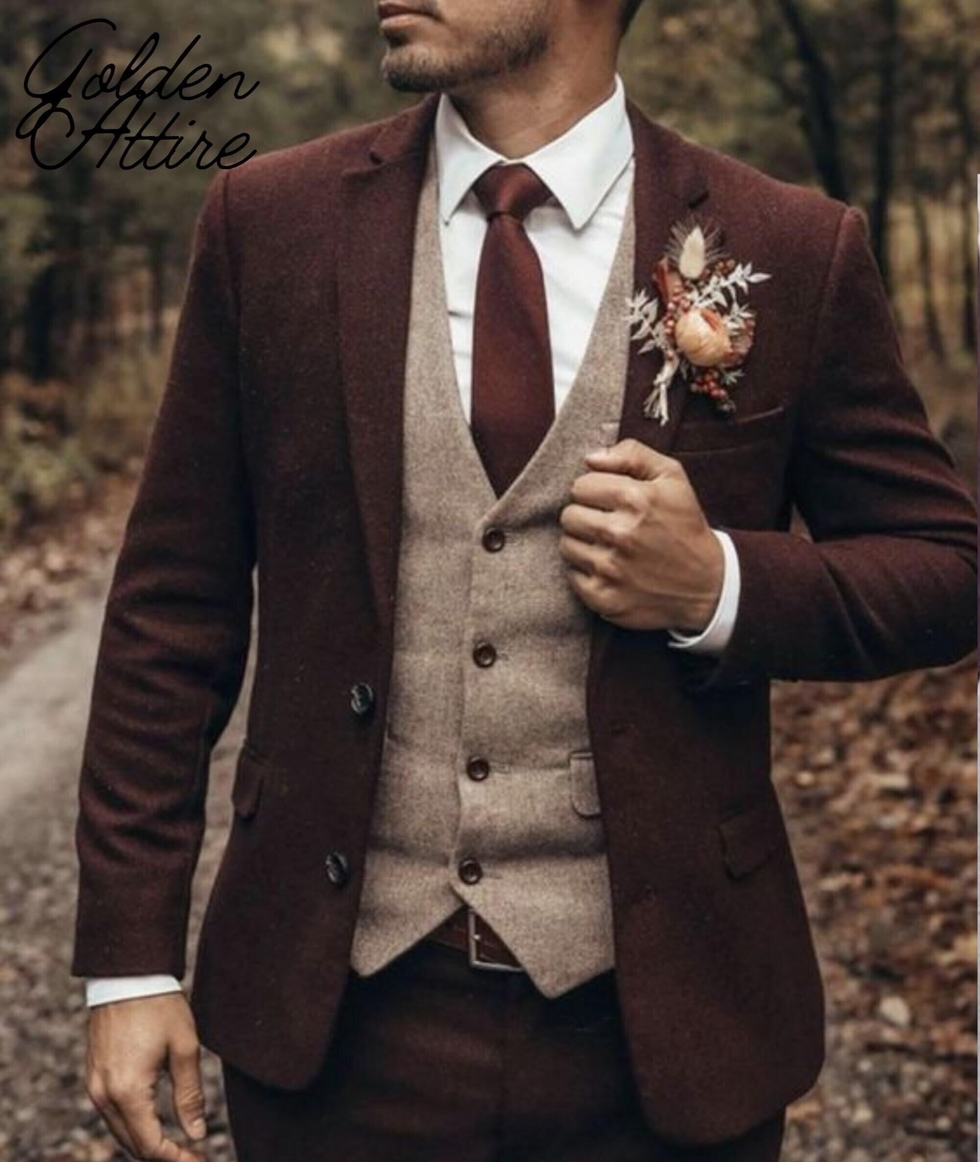 Maroon tweed suit 2025