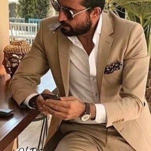 Beige Two-Piece Suit: Men&#39;s Wedding, Engagement, or Groom Attire