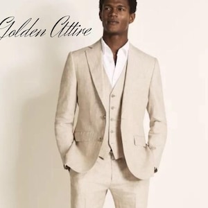 Beige Linen Suit: Men&#39;s Slim Fit 2-Piece Wedding Suit