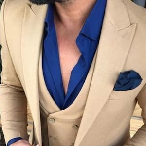 Beige 3-Piece Suit: Men&#39;s One Button Wedding Groom Suit