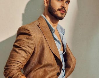 Brown Linen Groom Suit, Summer Wedding Bespoke Suit