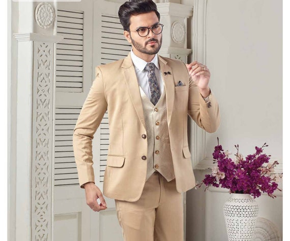 Golden Beige Two-button Suit: Men's Wedding Groom Tuxedo - Etsy