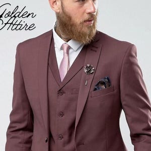 Dark Dusty Rose Terry Rayon Suit: Men&#39;s 3-Piece Wedding Tuxedo