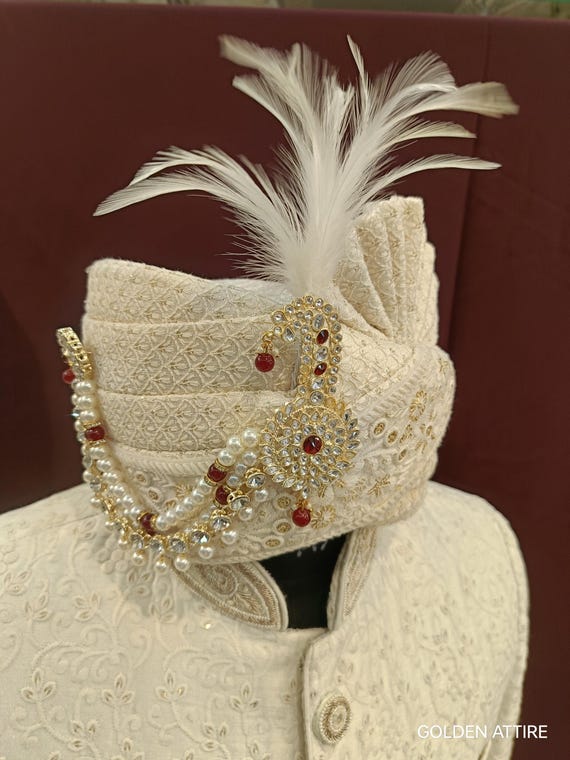 Indian Groom Turban Brooch: Beaded Pagdi Kalgi Accessory - Etsy display picture 3