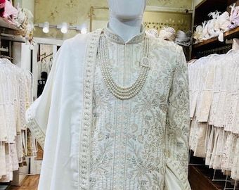 Luxury Ivory Groom Sherwani, Indian wedding Sherwani, Wedding Outfit