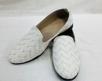 Ivory Velvet Mojari Handmade Wedding Loafers for Men