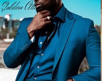 Blue Men's 3 Piece Suit, Ethnic Wedding Wear, Stylish Look
