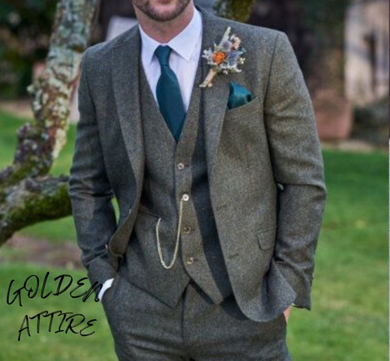 Grey Wool Tweed Herringbone Stylish Luxury Premium Man Suit Wedding Wear 3 Piece Suit Groom Wore 2 Button Vintage Suit Engagement Suit Etsy Canada