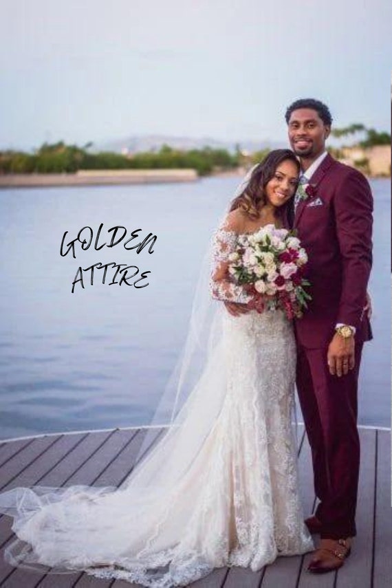 burgundy dress and suit 3-piece Suit: Rust Two-button Tuxedo, Wedding Groom prom suit to match burgundy dress