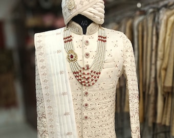 Ivory Indian Groom Sherwani, Wedding Outfit