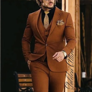 Rust 3-Piece Suit: Men&#39;s Wedding Tuxedo, Bespoke Dinner Suit