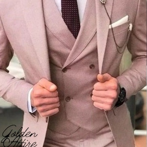 Peach Groom Suit: Men&#39;s 3-Piece Wedding Dinner Bespoke Suit