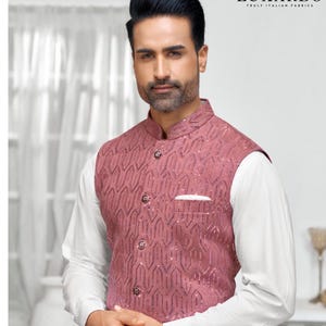 Indian Nehru Jacket: Men&#39;s Wedding Groom dusty Rose Jacket