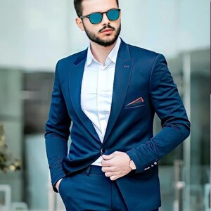 Navy Blue Suit: Men&#39;s Slim Fit 2-Piece Formal Fashion