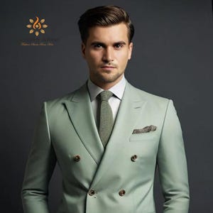 Sage Green Double Breasted Suit: Custom fit Luxury Bespoke Tailoring Suits