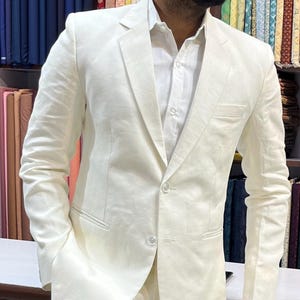 Linen Cream Suit for Men: Luxury Two-Piece Wedding Suit