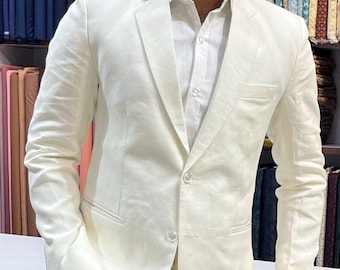 Ivory Linen 2 Piece Suit, Custom Fit Wedding Groom Attire