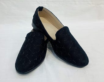 Mocasines Sherwani de terciopelo negro que no se arrugan para hombre, zapatos de boda para novio indio