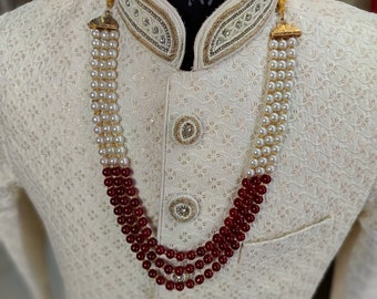 Collana da sposo con perle avorio: gioielli da sposa Sherwani Kantha