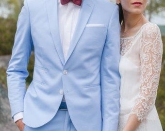 Sky Blue Suit: Men's 2-Piece Wedding Suit