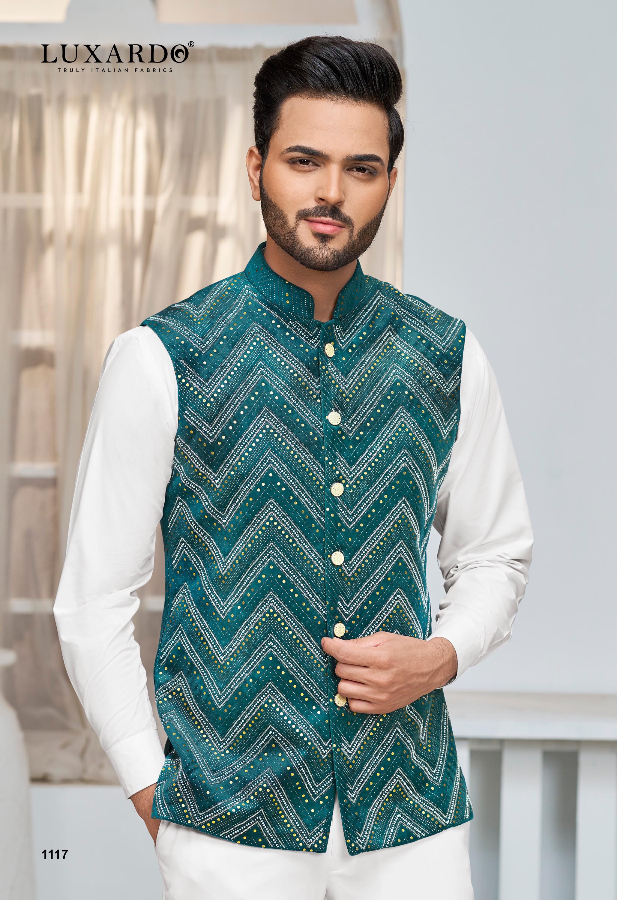 Green Print Nehru Jacket: Men's Modi Waistcoat, Groom Wedding