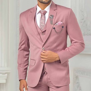 Traje rosa polvoriento para hombre: traje de novio de tres piezas a medida