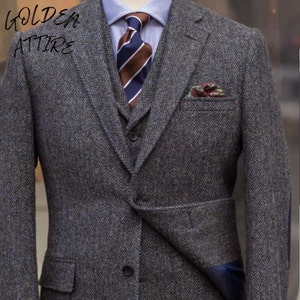 Herringbone Tweed Suit: Men&#39;s 3-Piece Wool Vintage Wedding Suit