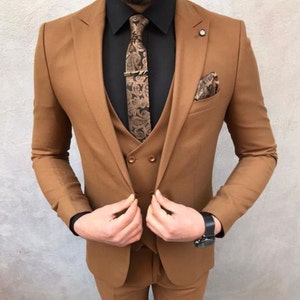 Golden attire -Rust suit men, 3 Piece Suit, Wedding, Groom suits, Bespoke Suits, 1 Button Suits, wedding gift, bespoke suit, gift for men