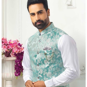 Floral Print Nehru Jacket: Classic Indian Wedding Attire