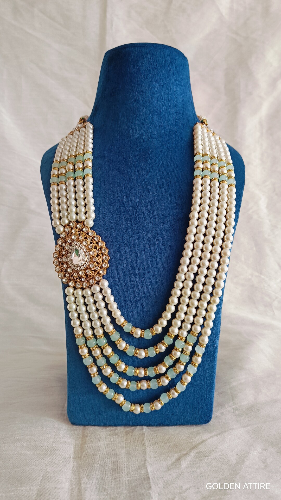 Sage Green Necklace for Men, Groom Kantha, Men Wedding Necklace, Sherwani Necklace, Sherwani