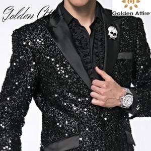 Men&#39;s Black Sequin Blazer: Handmade Tuxedo Jacket
