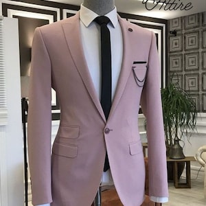 Traje rosa polvoriento para hombre: traje de novio de tres piezas y dos botones